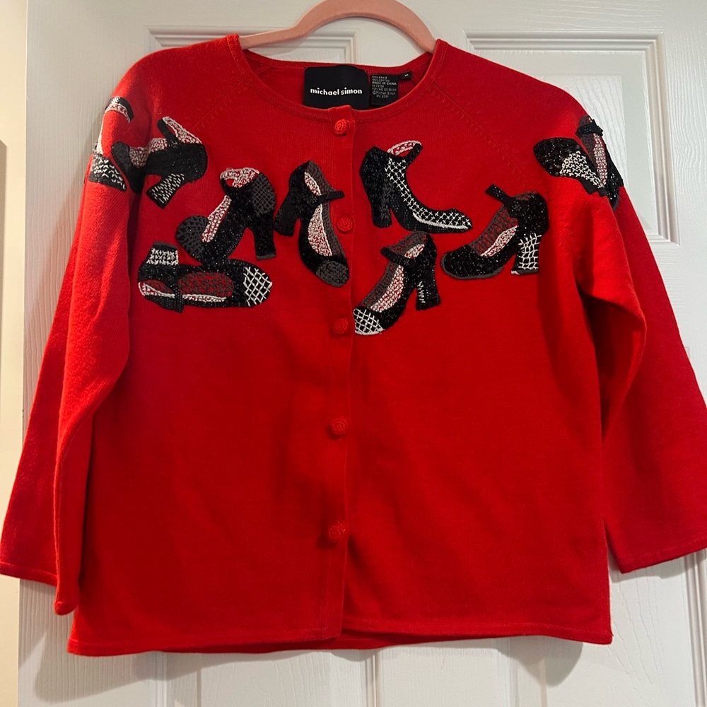 Michael Simon Vibrant Red Knit with Appliqué